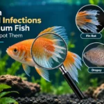 Common bacterial infections in aquarium fish including fin rot, columnaris, dropsy, and popeye